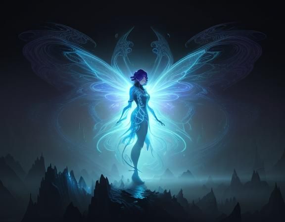 Neon Fairy in Cosmic Landscape: Digital Art