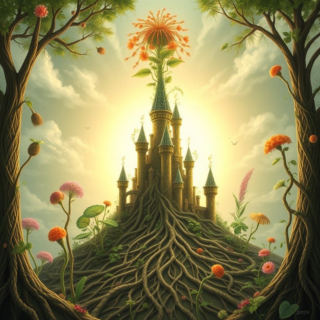 Surreal Botanical Realm: Plants as Castles