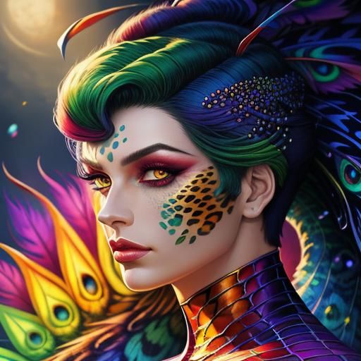 Rainbow Dragon Woman in Comic Book Art Style