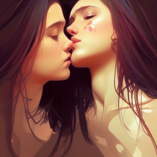 Two Girls Kissing in Hyperdetailed Splash Art