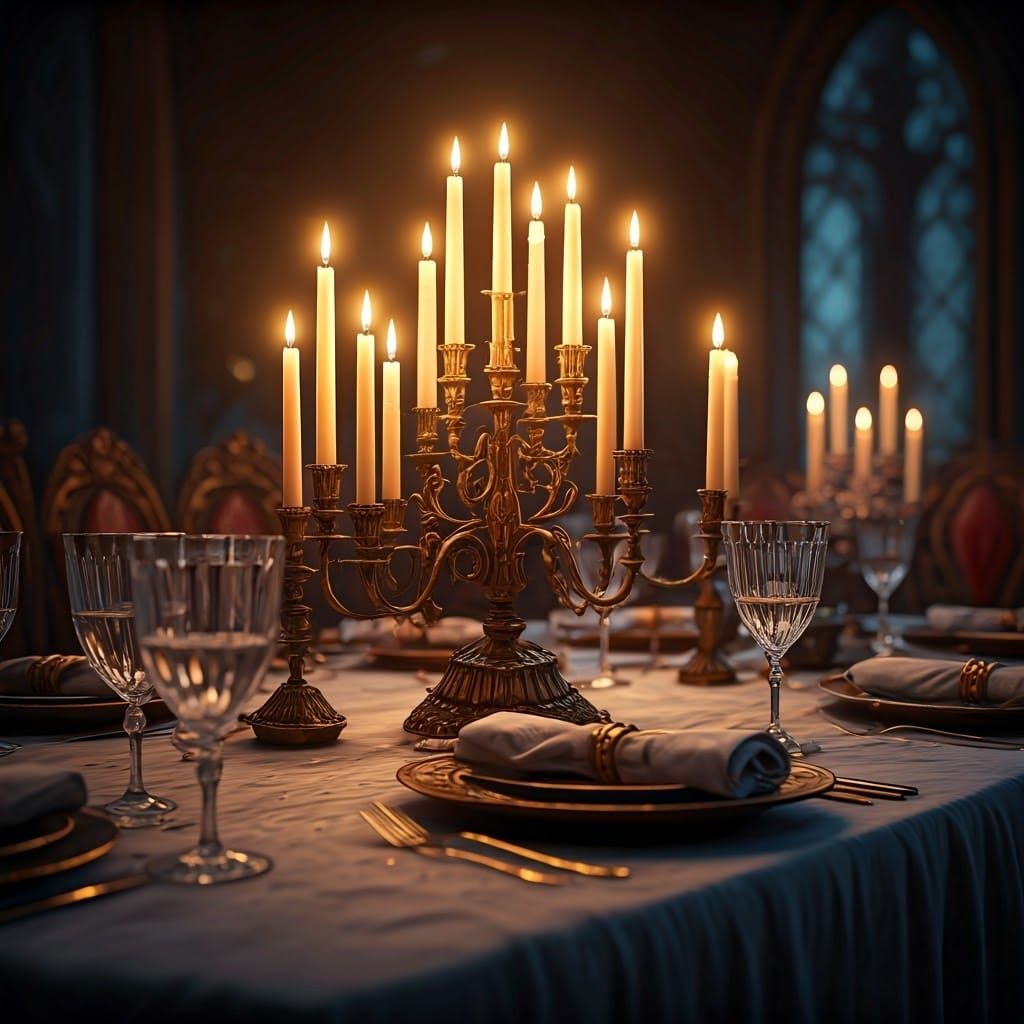 Golden Shabbat Candles Illumine an Exquisite Table Setting