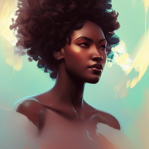 Beautiful Black Girl Portrait in Art Nouveau Style