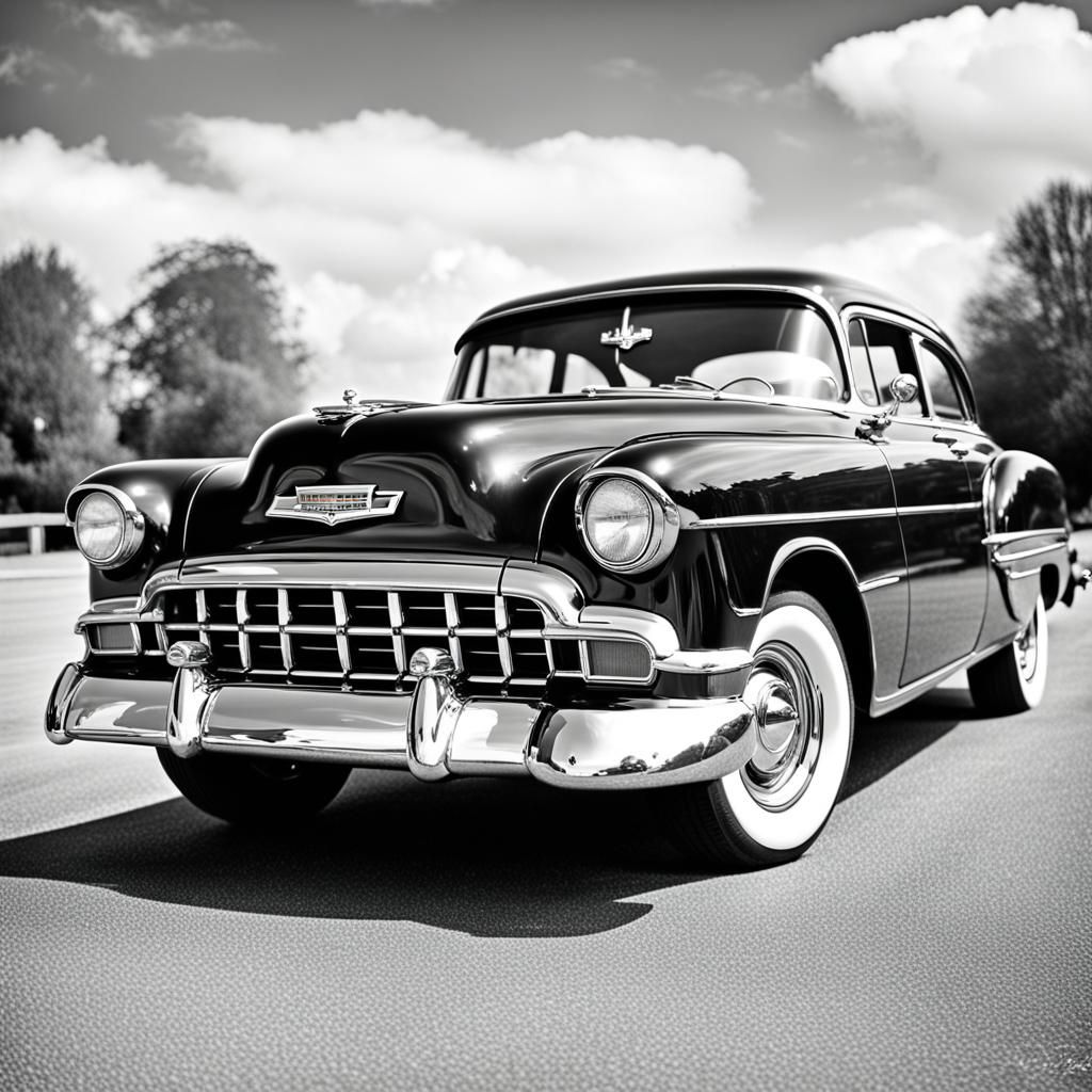 1950s Chevy in Black and White Vintage Photography