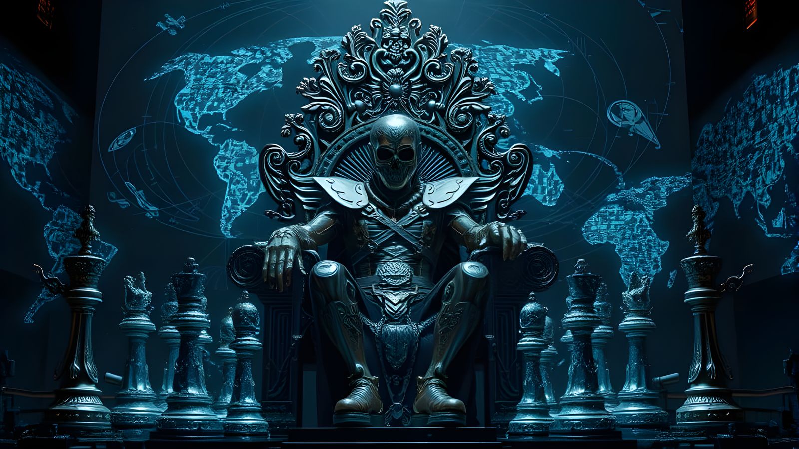 Cyberpunk Cyborg on Throne of Circuit Boards