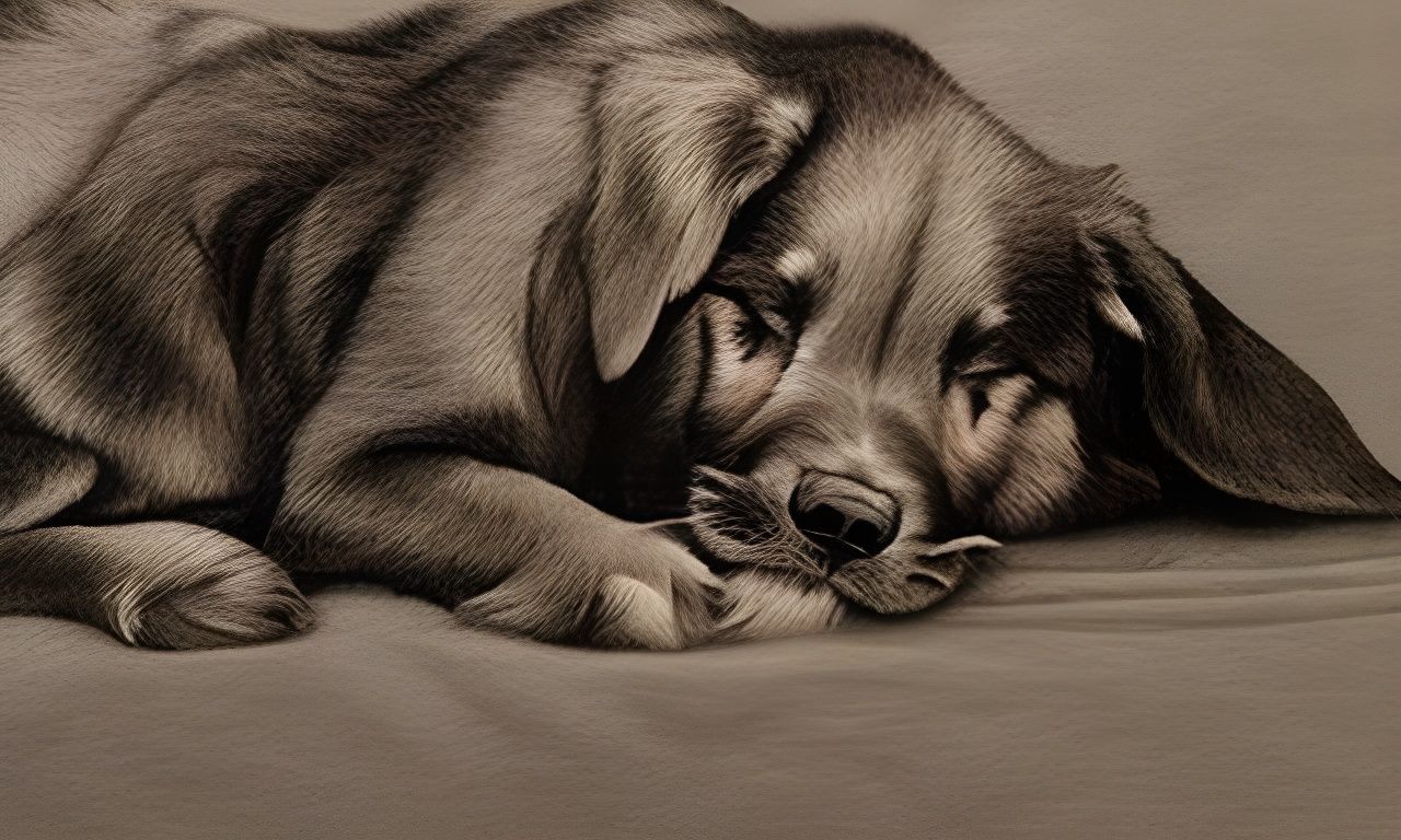 Pencil Sketch of Sleeping Puppy with Butterfly