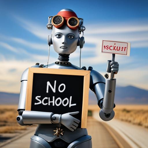 Steampunk Robot Teacher Protests School in Photo