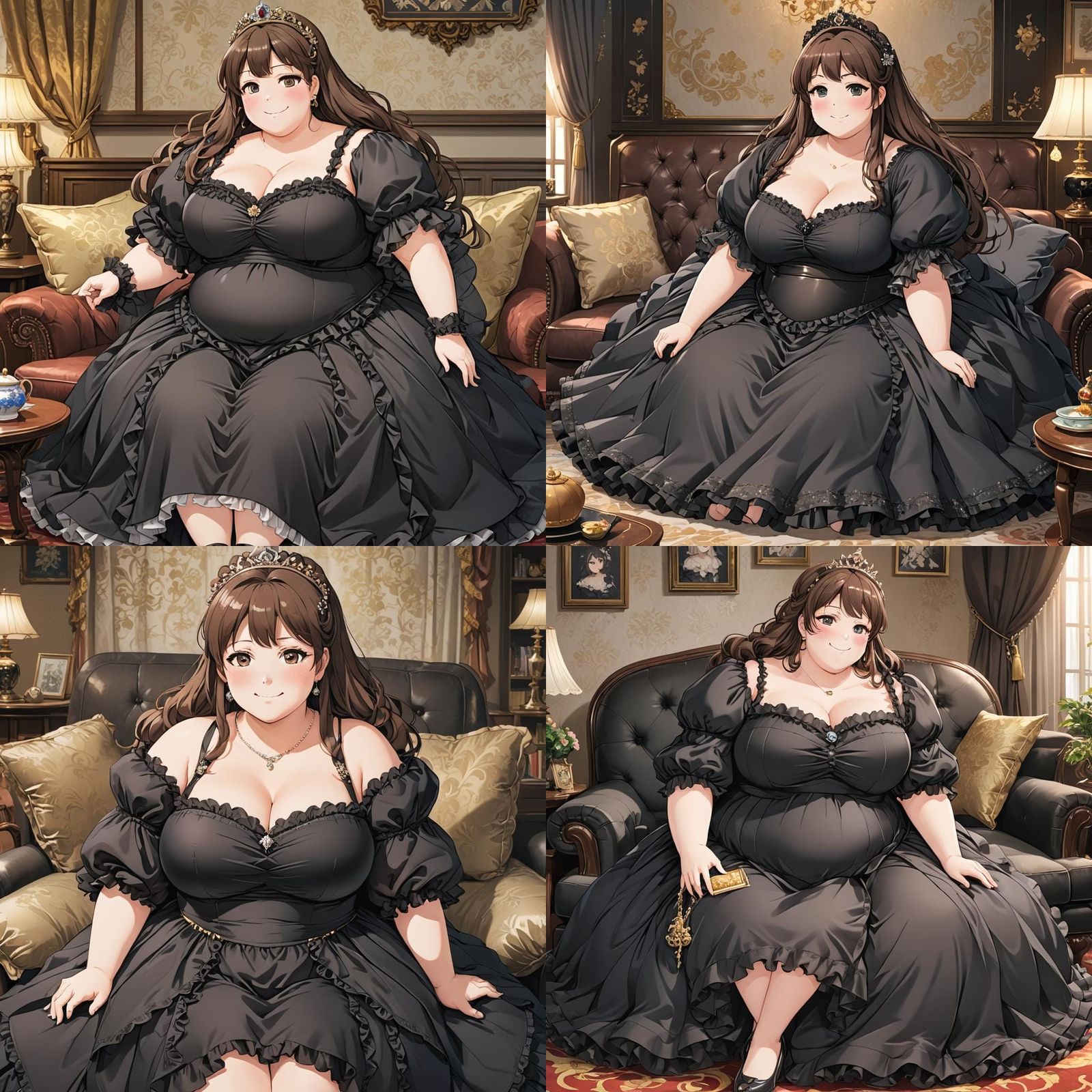 Overweight Anime Girl in Puffy Black Dress