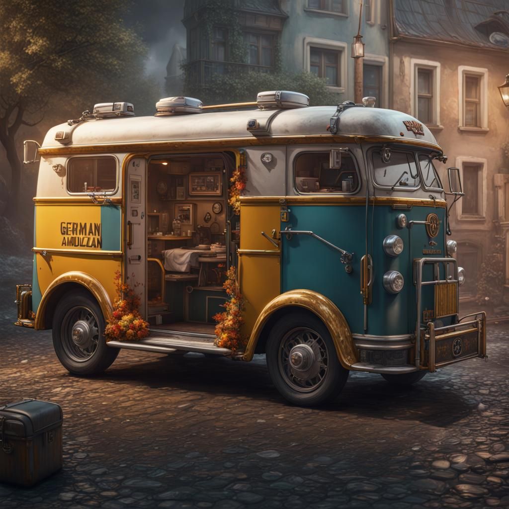 Fantastical Detailed Ambulance in Matte Painting Style