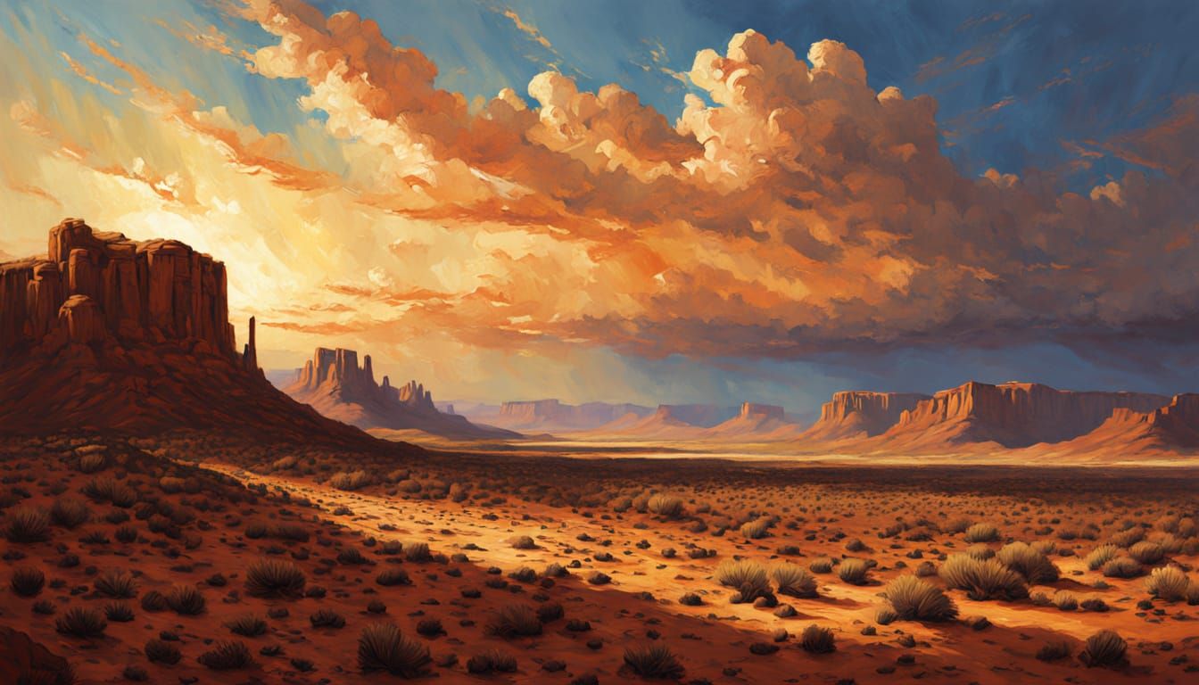 Old West Arizona Landscape in Semi-Real Oil Painting Style