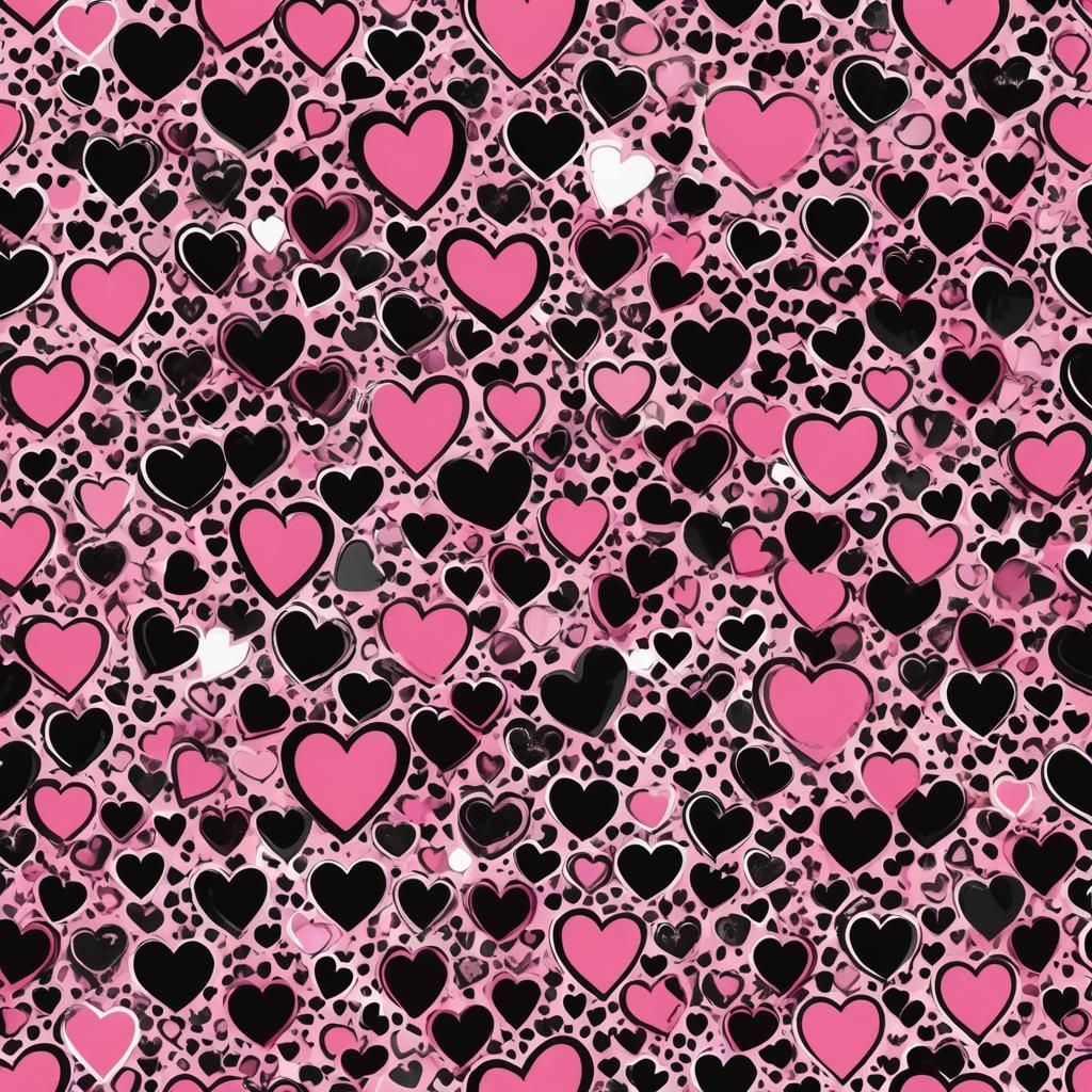 Heart Pattern in Pink and Black Pop Art Fusion