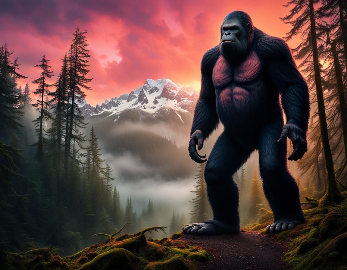 Bigfoot in Olympic National Forest at Sunset