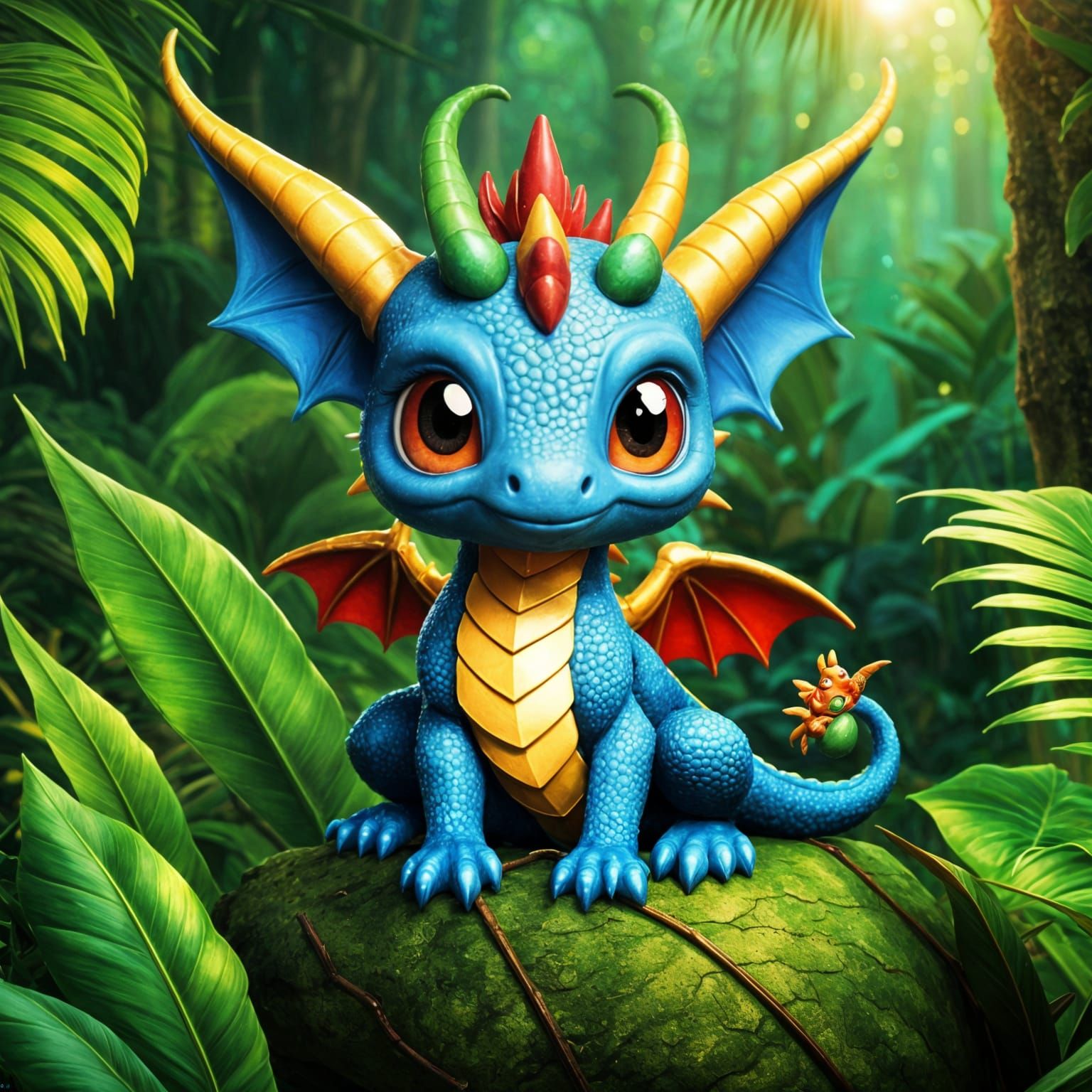 Cute Baby Dragon in Tropical Paradise