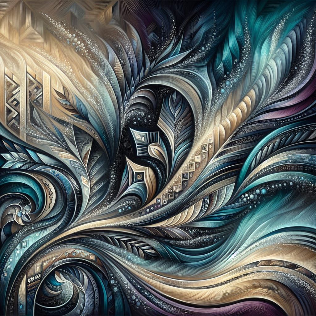 Ethereal Native American Oil Painting in Aqua Hues