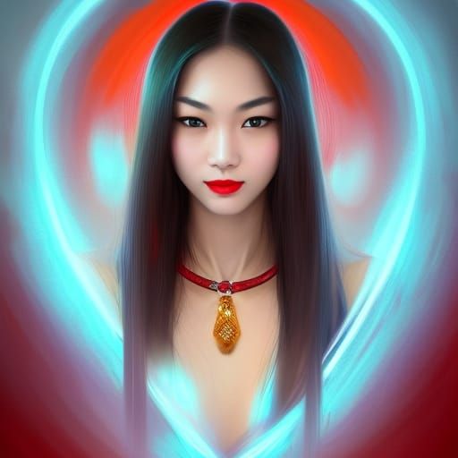 Beautiful Asian Woman Portrait in Hyperdetailed Style