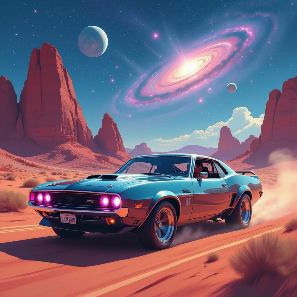 Biomechanical Muscle Car Speeds Through Galactic Desert