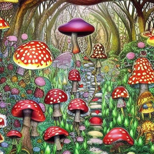 Hyperdetailed Mushroom Wonderland with Bugs and Crawlies