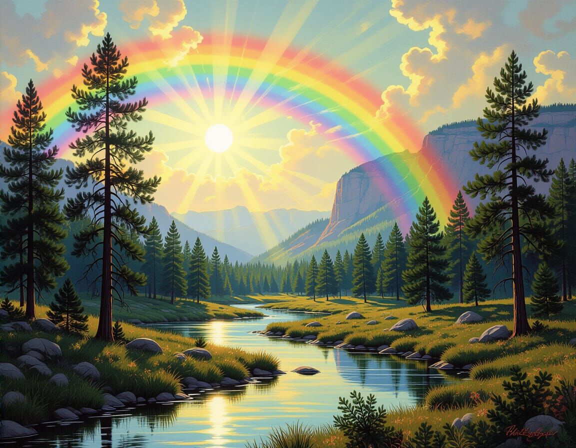 Yellowstone Landscape in Restored 1970s Pulp Art Style