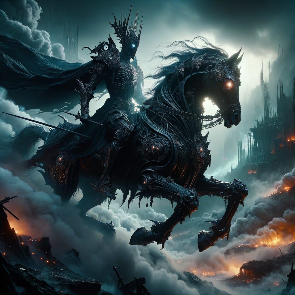 Enigmatic Ruler Rides Through Desolate War Zone