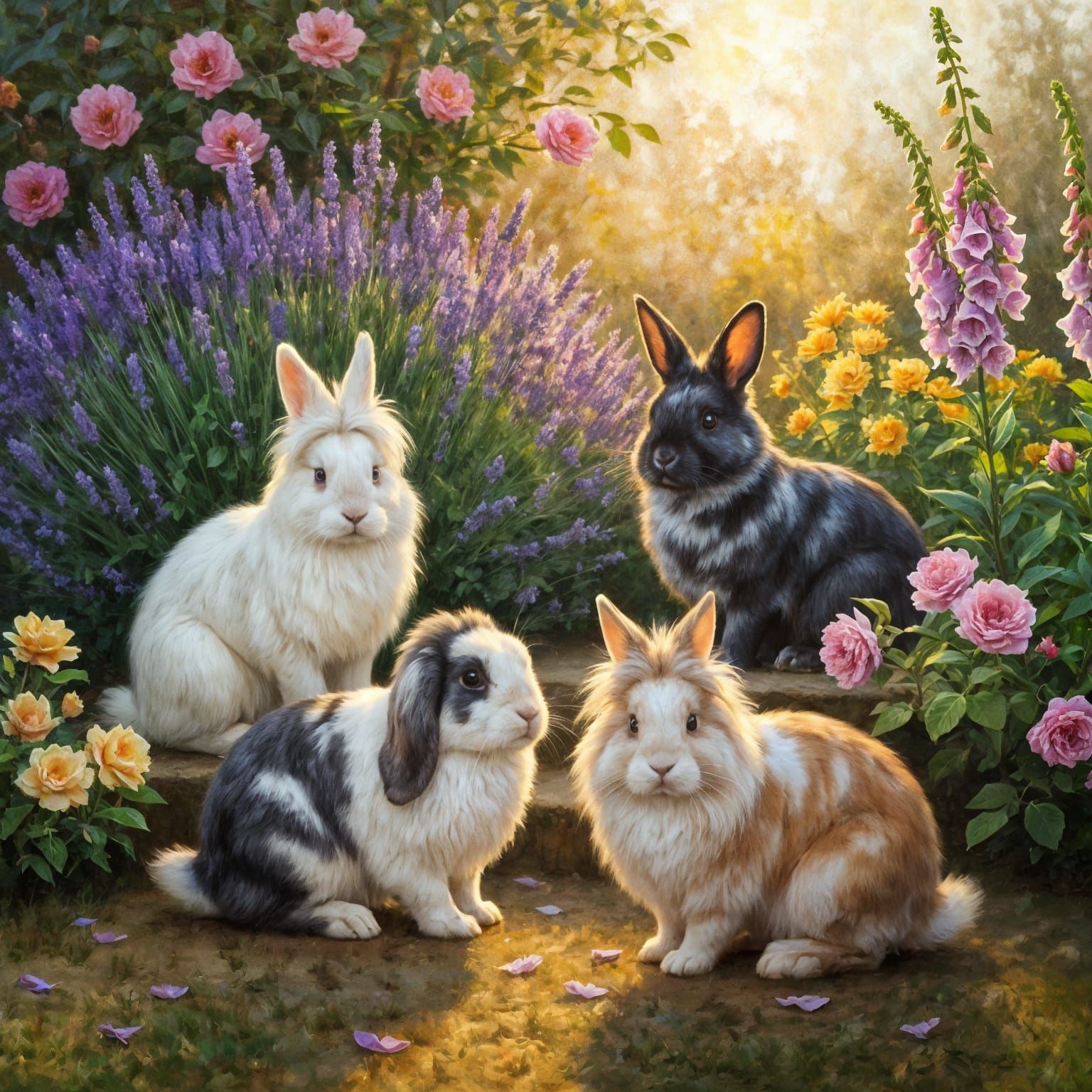 Impressionist Rabbits in Victorian Garden