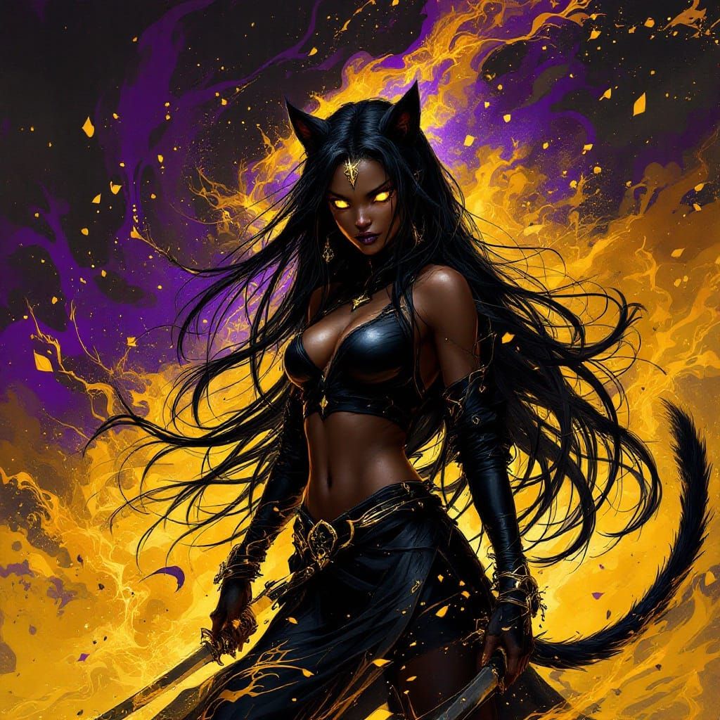 Dark Fantasy Demi-human Warrior in Ninja Attire