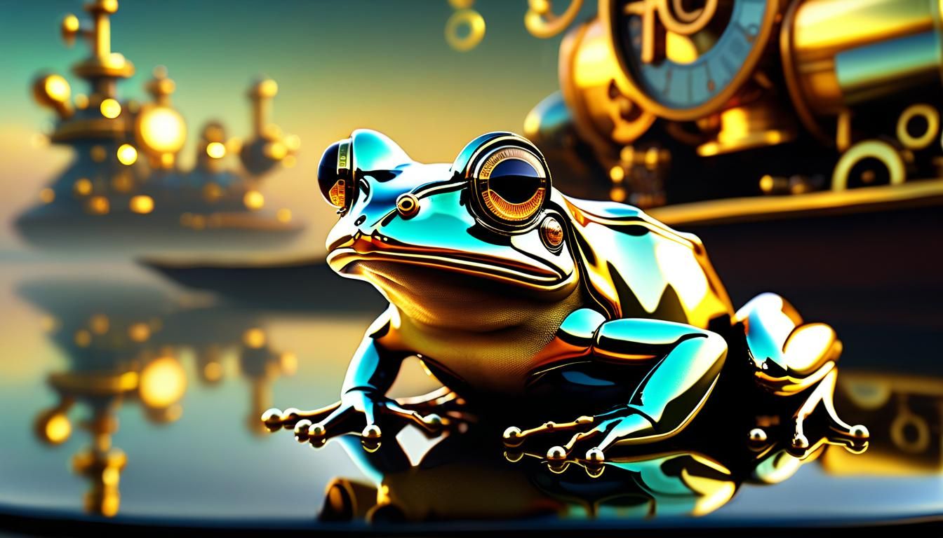 Steampunk Glass Frog in Surrealist Style