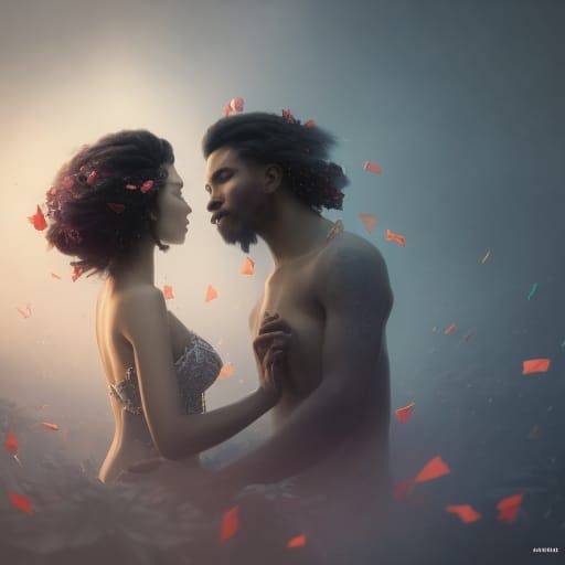 Romantic Wedding Photo of Mixed-Race Couple in Petals