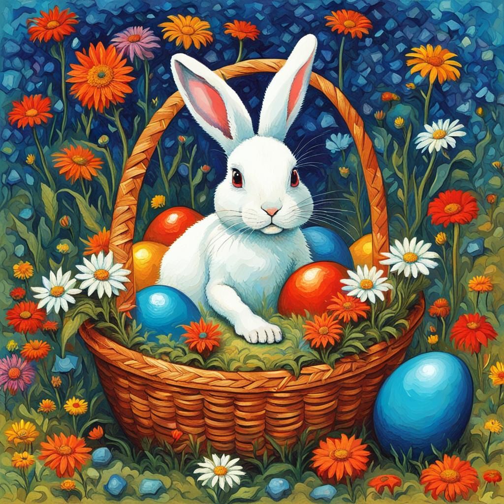 Bunny with Easter Egg in Ernst-Inspired Impasto Style