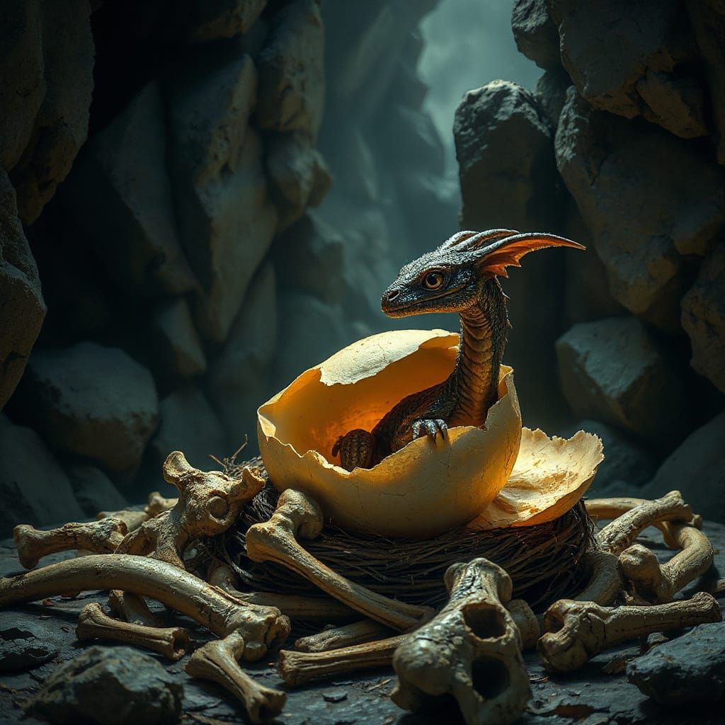 Magma Dragon Hatchling Emerges from Ancient Eggshell