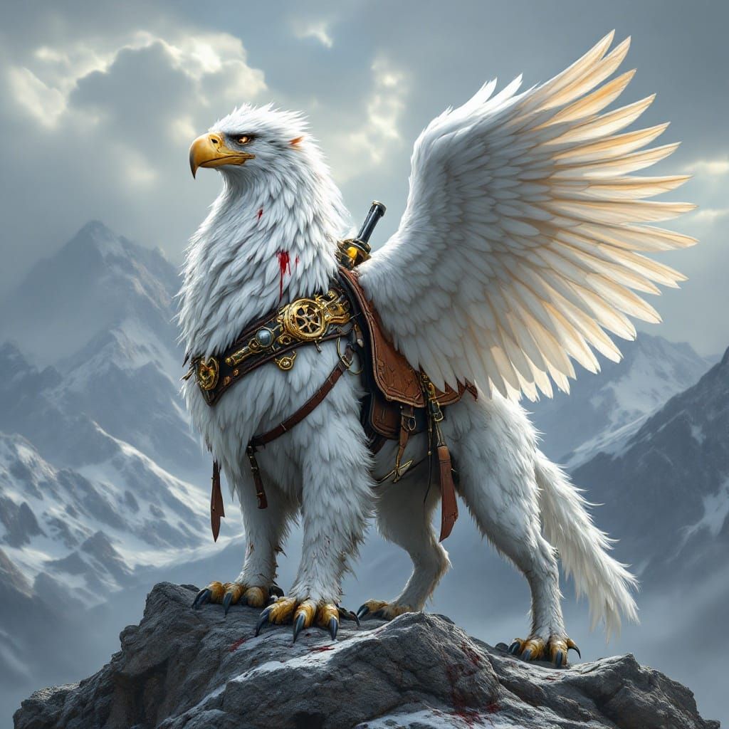 Majestic Steampunk Griffin on Mountainous Terrain