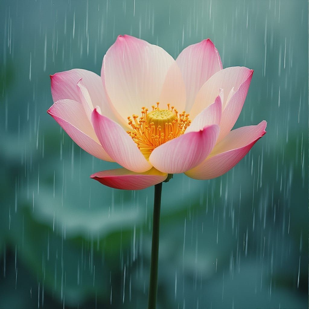 Flower in Rain, Impressionist Style