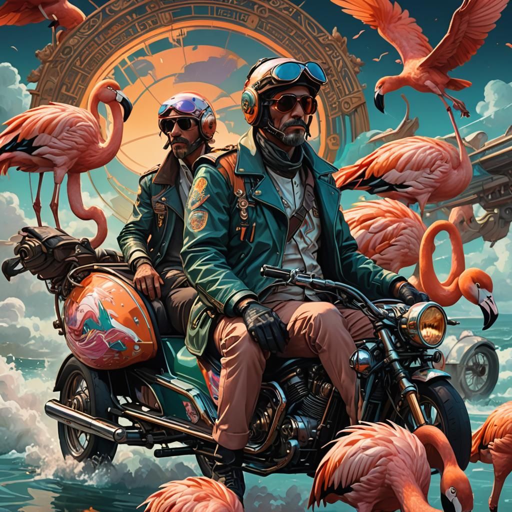 Flamingos in Sidecar, Ornate Splash Art