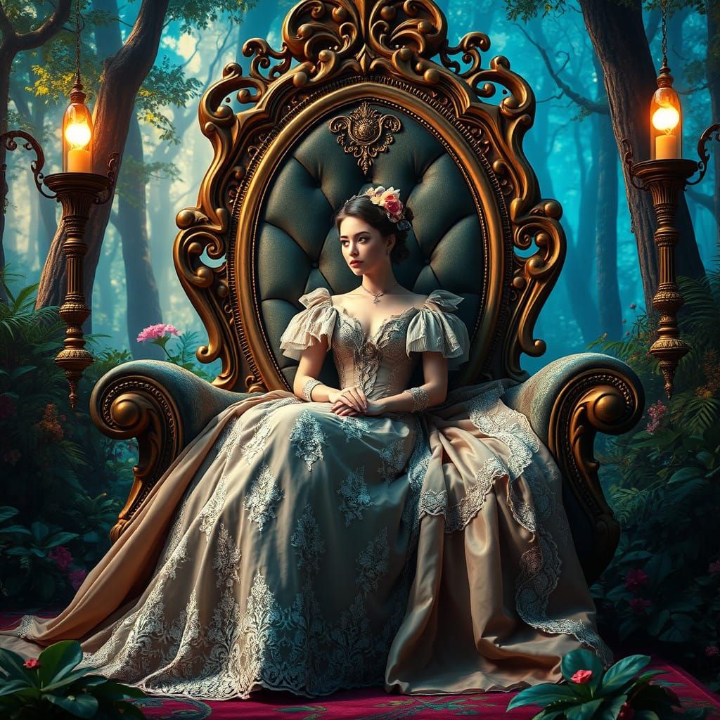 Fantastical Victorian Lady Reigns in a Whimsical Forest Real...