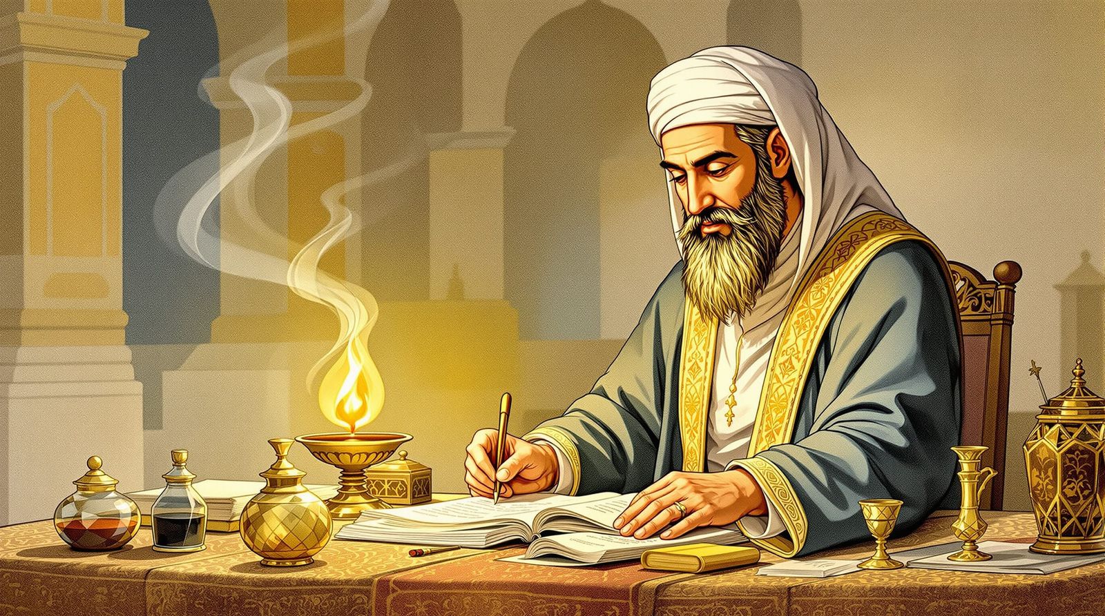 Al-Mawardi Writing in Abbasid Baghdad
