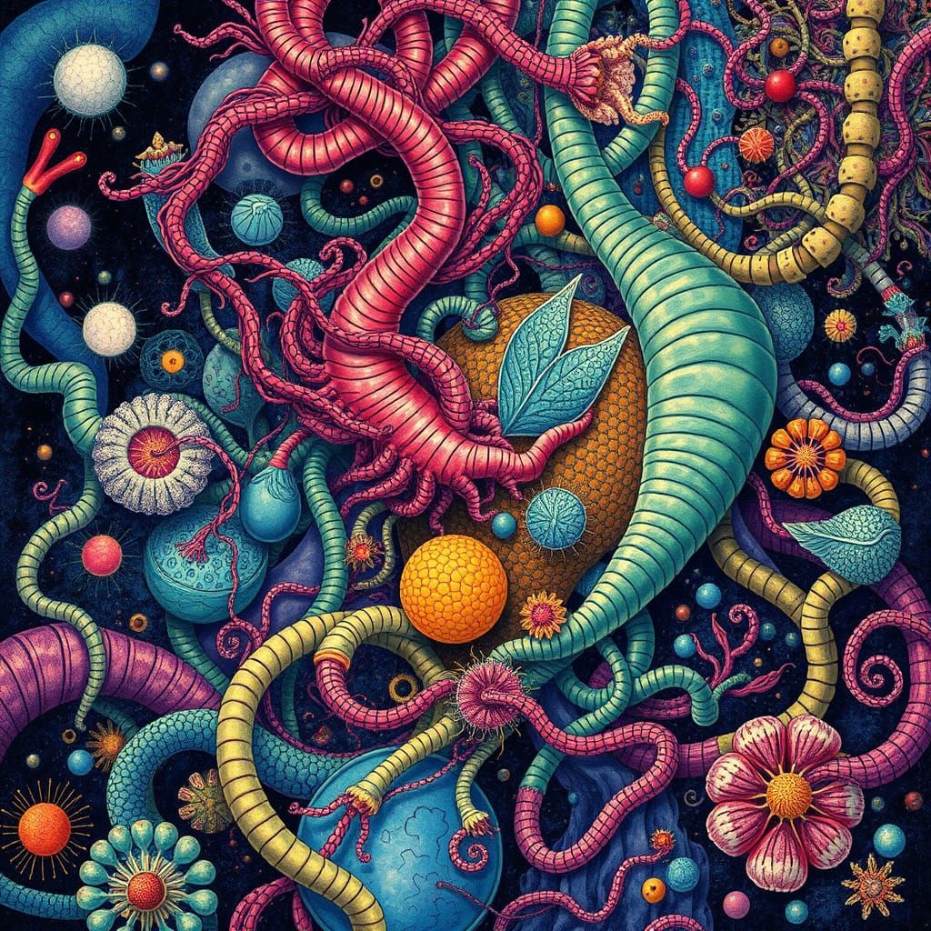 Whimsical Biological Illustration in Vibrant Colors