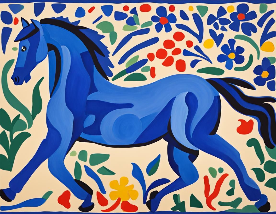 Blue Horse in Fauvist Style
