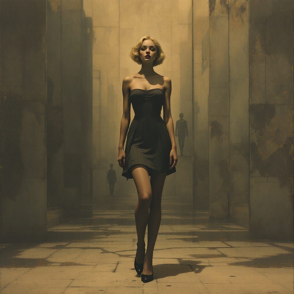 Surreal Pin-Up in Cityscape: Dreamlike Atmospheric Painting