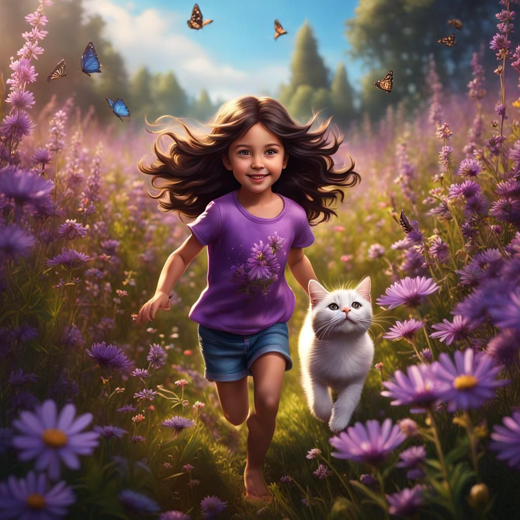 Girl with Kitten in Hyperrealistic Matte Painting