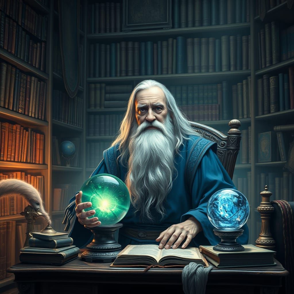 Magical Wizard in a Timeless Study