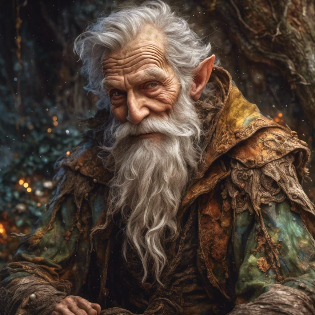 Handsome Old Elf Man Portrait in Hyperreal Style