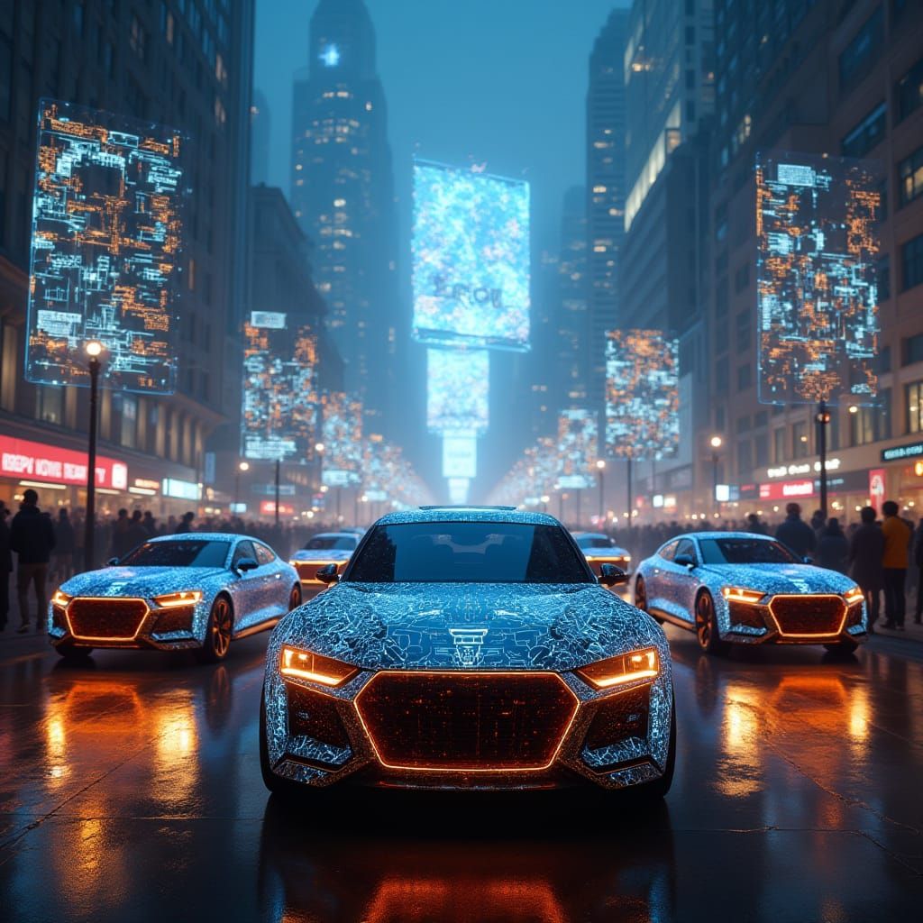 Epic Futuristic Parade Celebrating AI in Cyberpunk Style