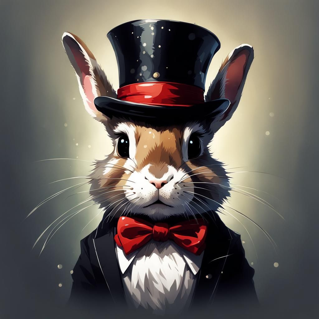 Adorable Bunny with Top Hat, Digital Art