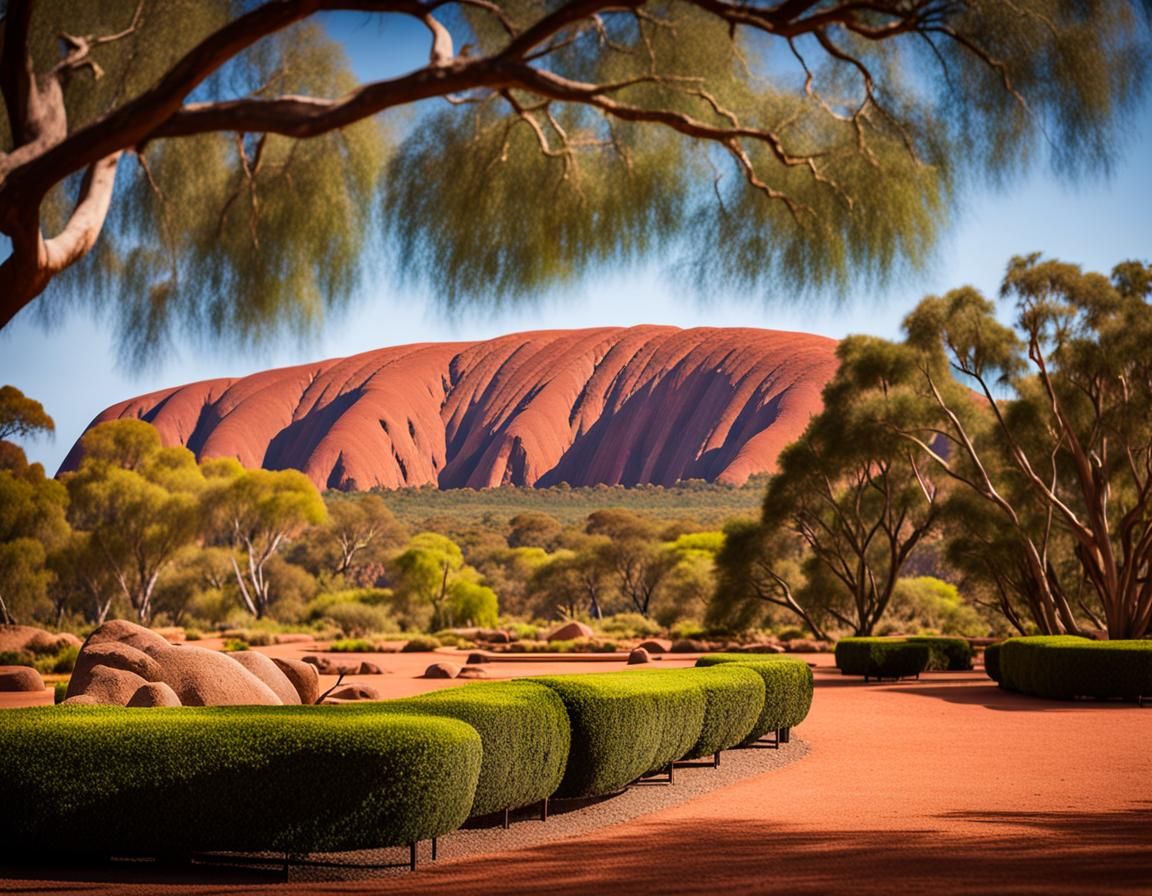 Uluru with Japanese garden Professional photography, bokeh, natural lighting, canon lens, shot on dslr 64 megapixels sha...