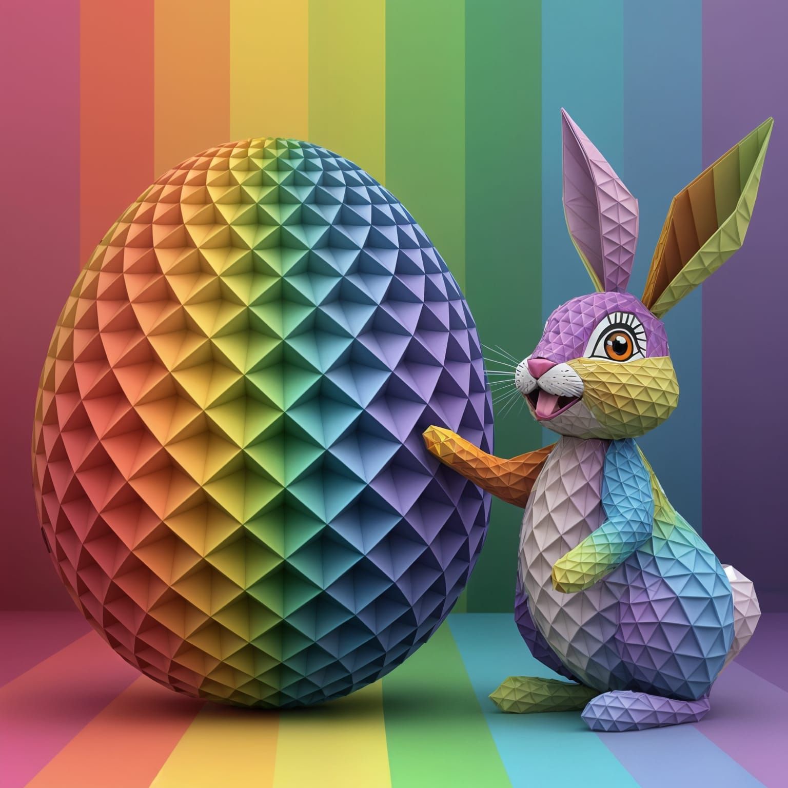 Vibrant Origami Easter Egg Scene in Abstract Style