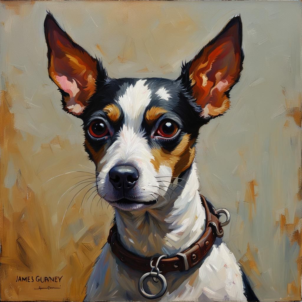 Evil Rat Terrier: Oil Painting in Classical Style