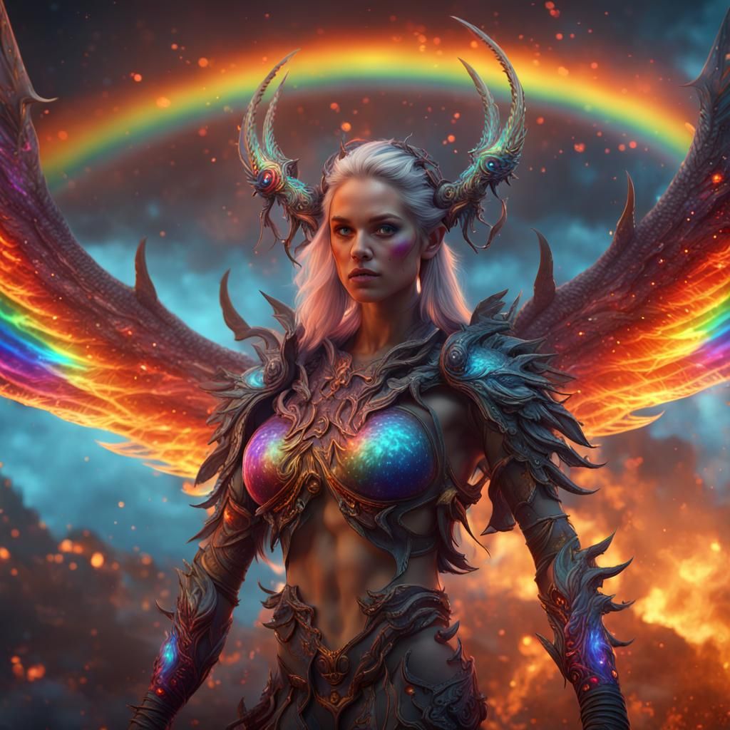 Cosmic Scorpion Creature with Demon and Rainbow Wings