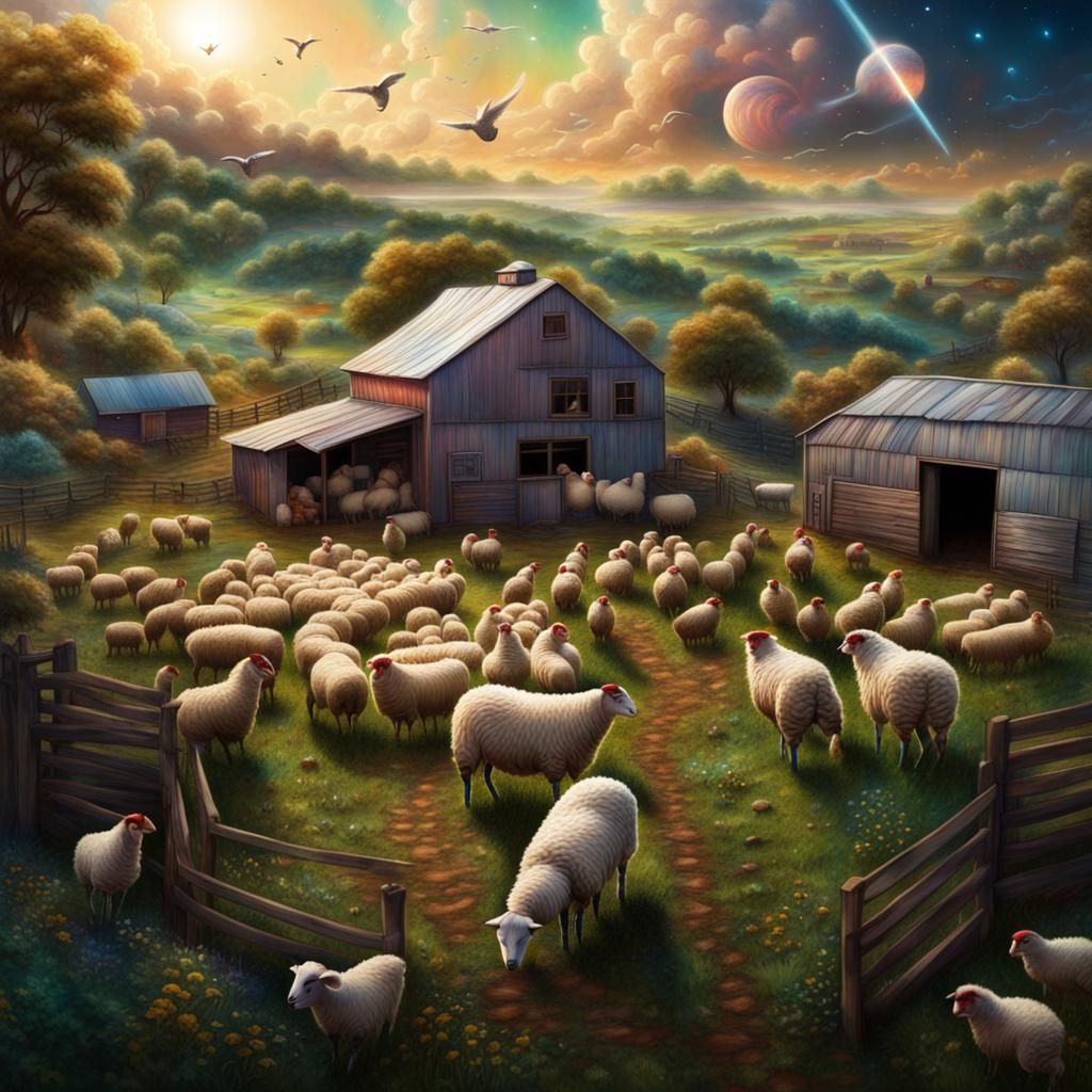 Farmyard Scene: Holographic Astral Illustration in 8K