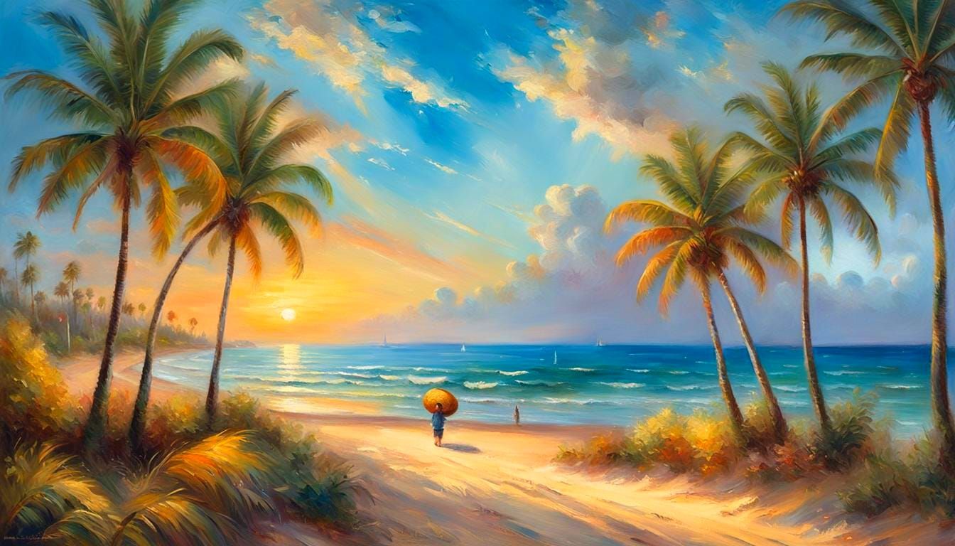 Beach Scene with Palms in Painterly Style