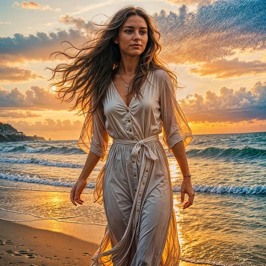 Sunset Beach Princess with Golden Light