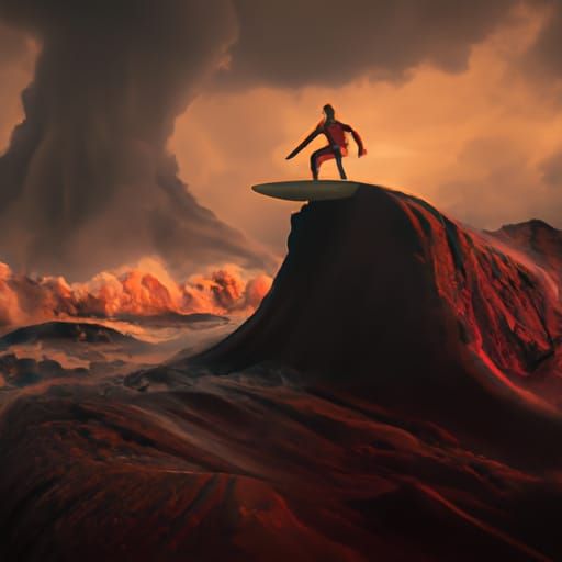Surfer Rides Lava Wave in Epic Digital Painting