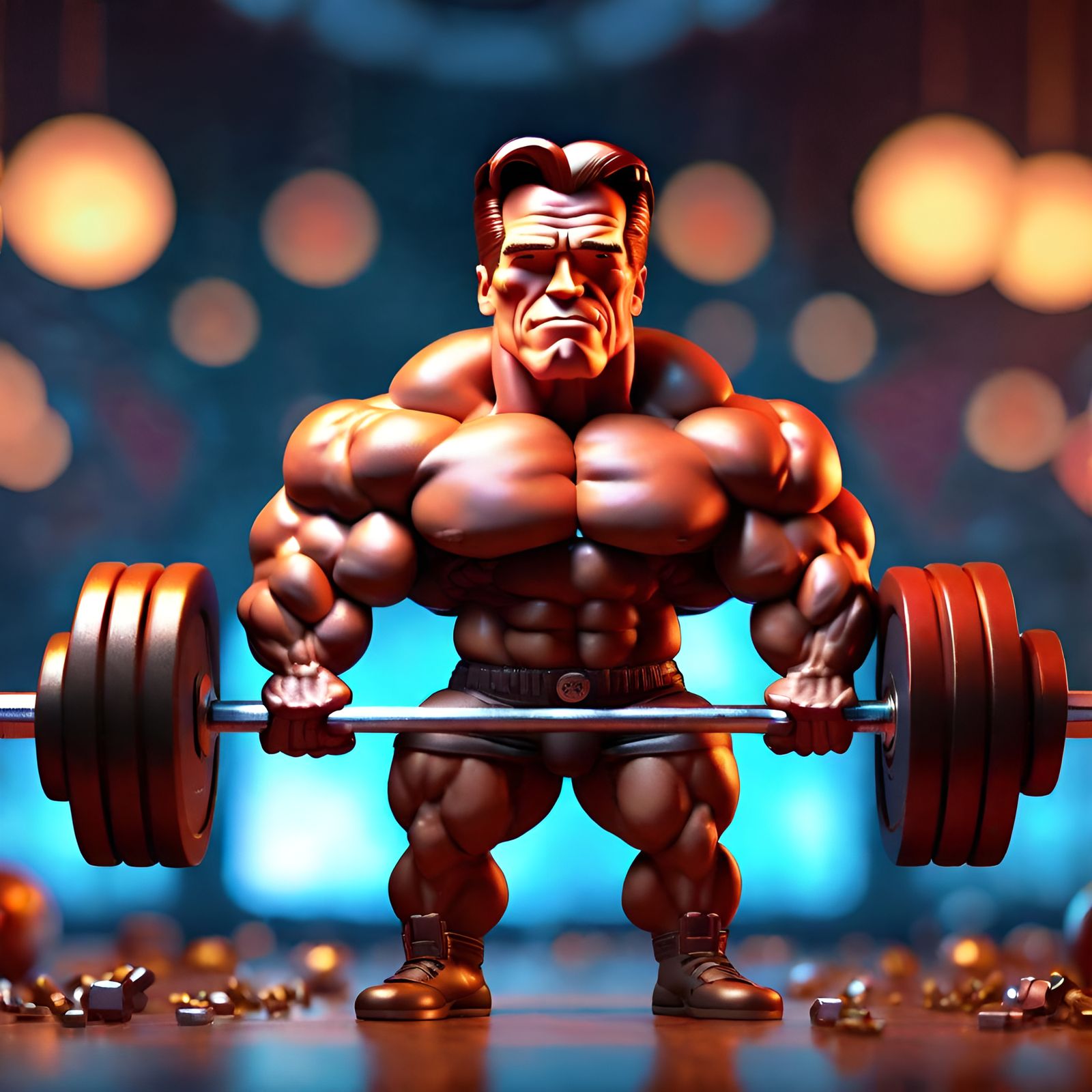 Chibi arnold Schwarzenegger weight lifting